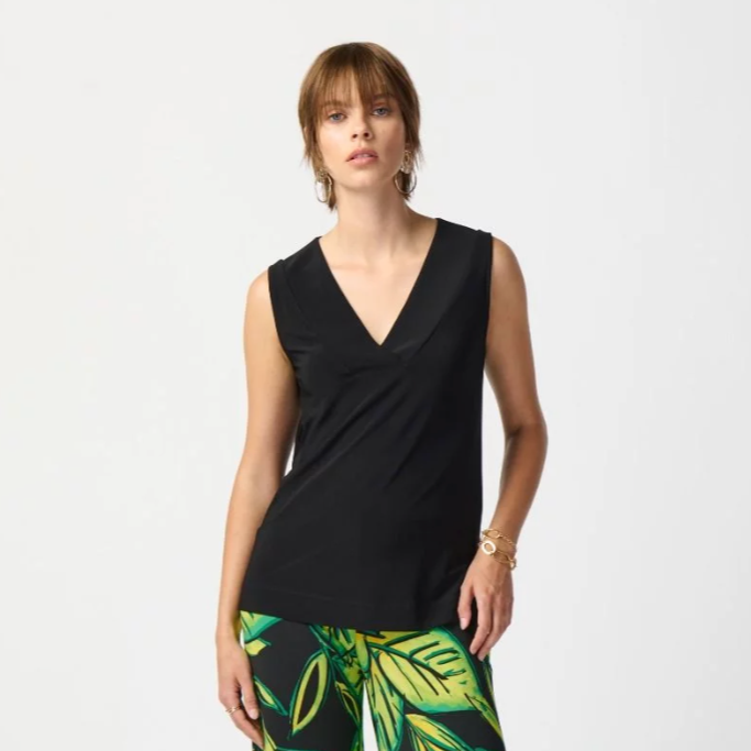 Sleeveless V-Neck Top - Black