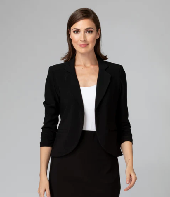 Cropped Rounded Hem Blazer - Black