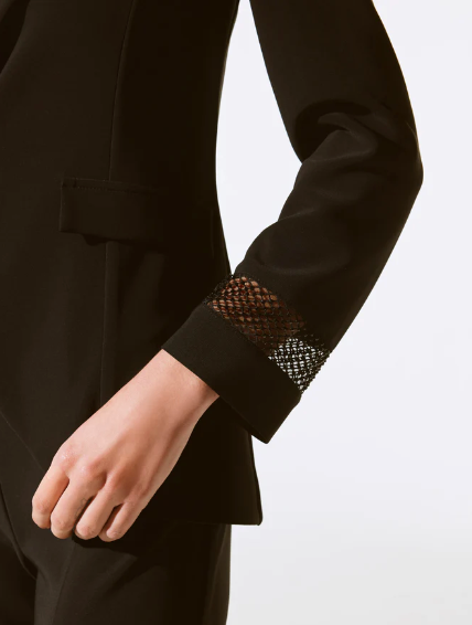 Mesh & Rhinestone Detail Blazer - Black