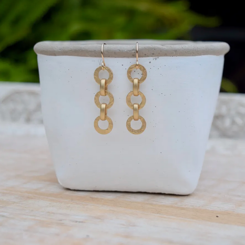 Hammered Matte Gold Chain Earrings