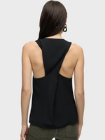 High Neck Twist Back Tank - Black