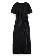 Crushed Satin Wrap Dress - Black