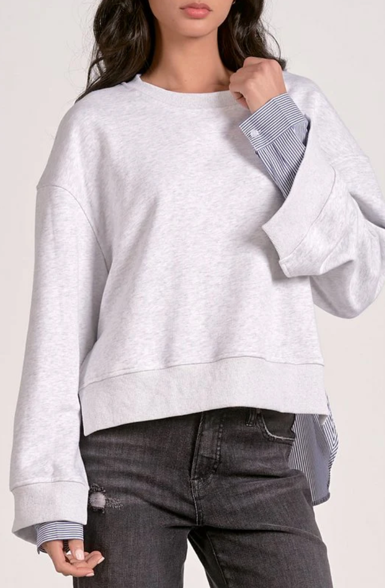 Margot Top - Heather Grey & Blue Stripe