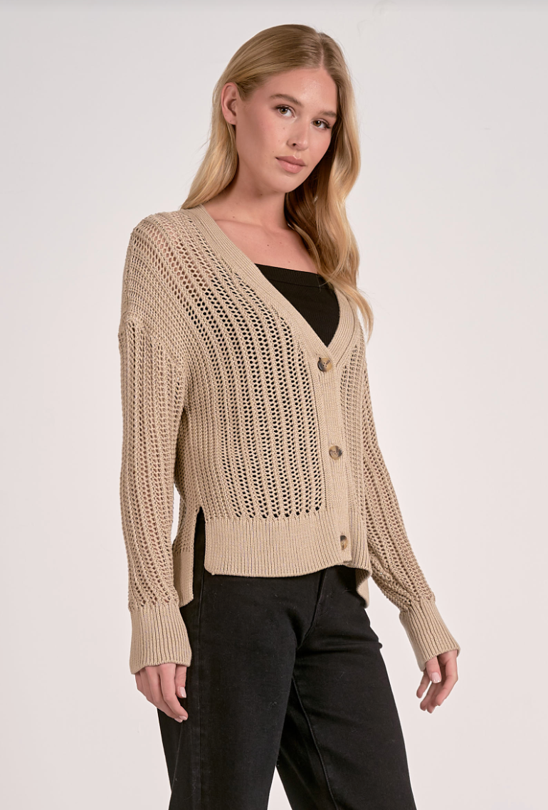 Sky Open Knit Cardigan - Taupe