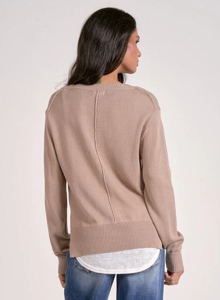 Sally Sweater Top - Oatmeal & White