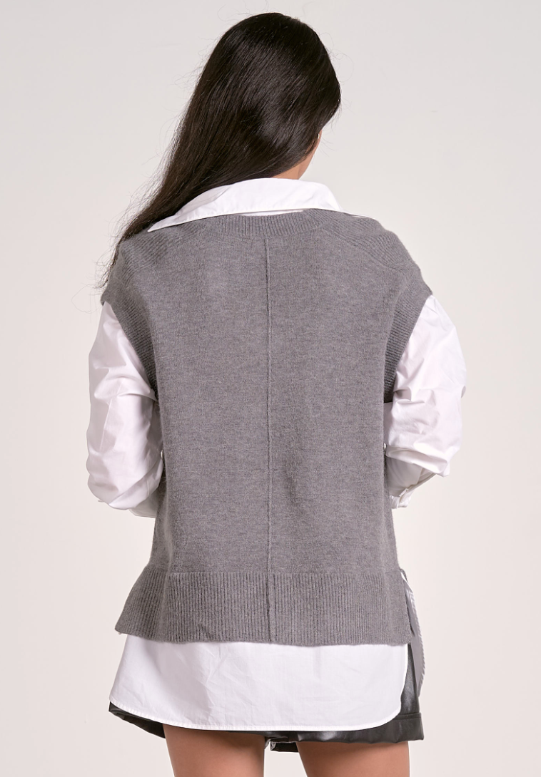 Britt Sweater Vest Combo - Grey & White