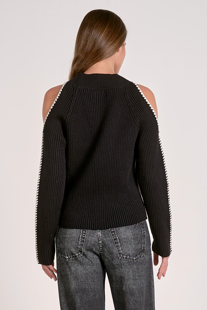 Cold Shoulder Sweater - Black & Ivory