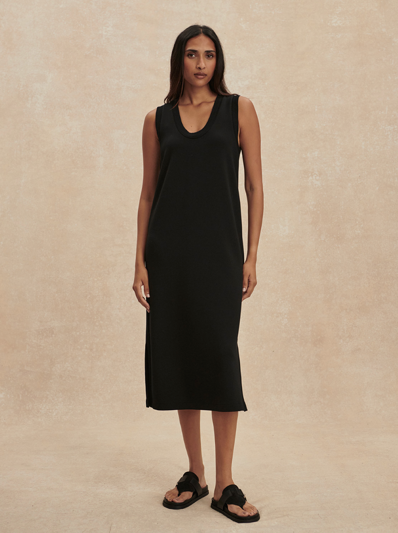 black tank midi dress Military Rib Slim 12% spandex Hand wash Black Tank Midi Dress L