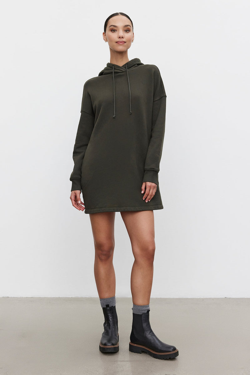 Etta Fleece Hoodie Dress - Thicket Green