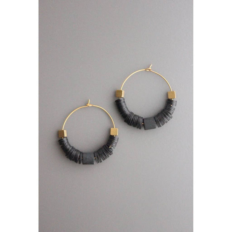 Black Vulcanite Hoop Earrings