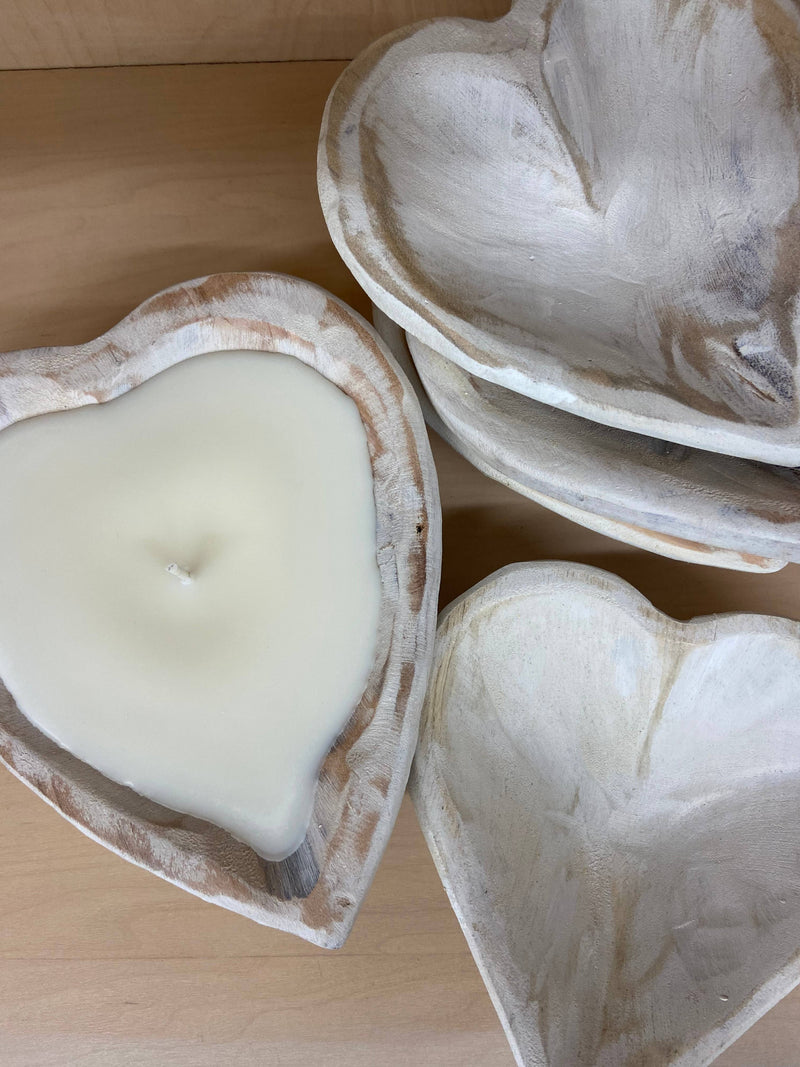 Hand Carved Wooden Heart Candle Painted White - Spa Day