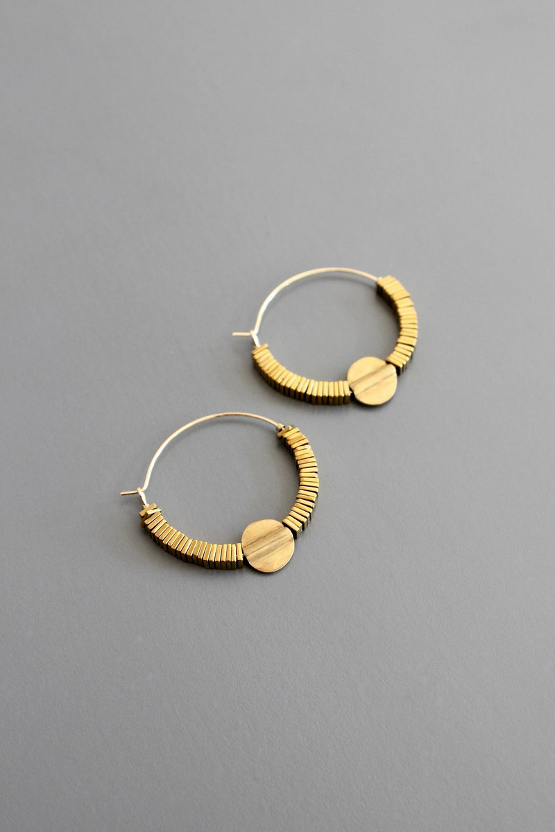 Gold Hematite Hoop Earrings