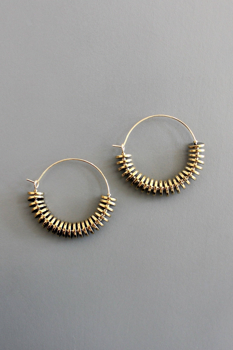 Gold Hematite Hoop Earrings