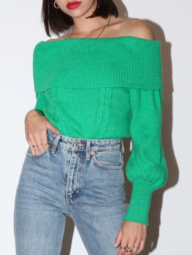 Haley Off Shoulder Sweater - Green