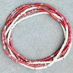 Brick Red & White Beaded 5-Wrap Boho Bracelet