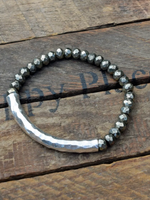 Hammered Thai Silver Bar & Faceted Pyrite Bracelet