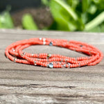 Coral Peach Silver-Sprinkle Beaded 5-Wrap Boho Bracelet