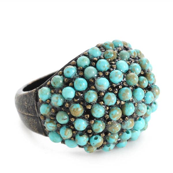 Beaded Dome Ring - Light Turquoise