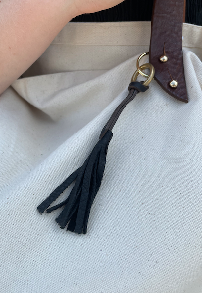 Hand Stitched Leather Tassel - Black