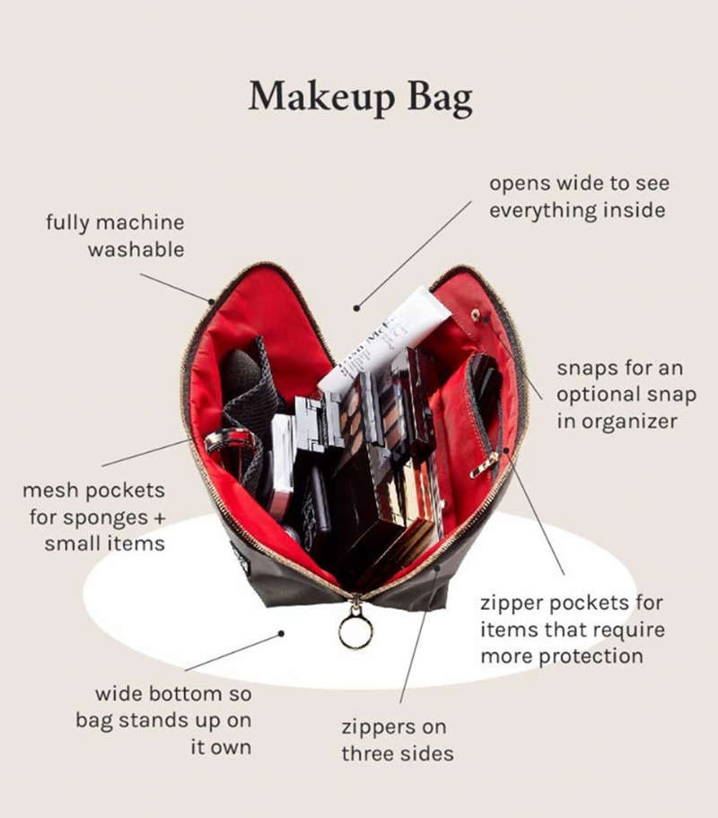 Leather Makeup Bag - Grey/Red