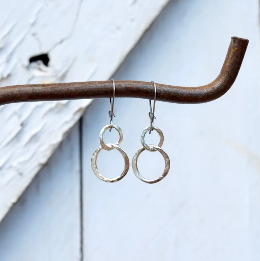 Hammered Circles of Silver Earrings