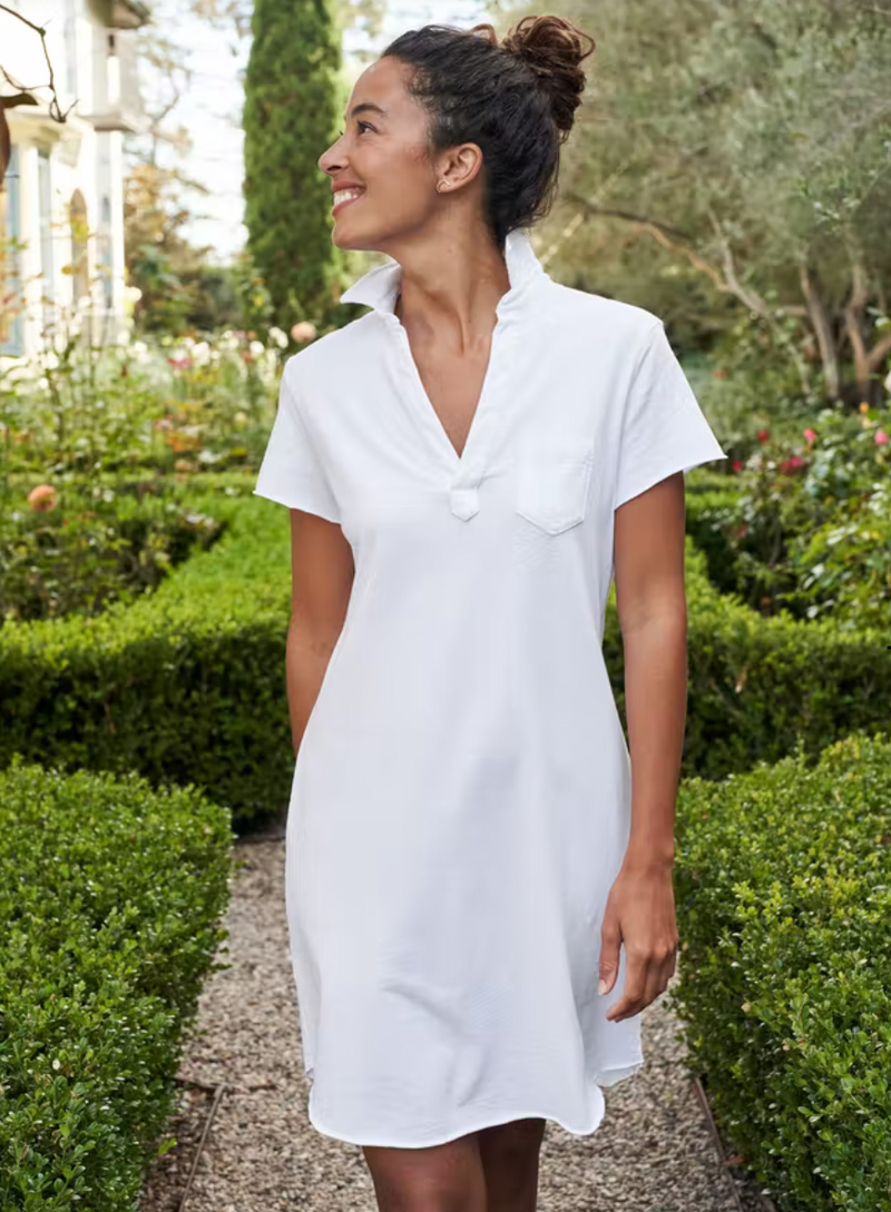 Short Sleeve Polo Dress  - White